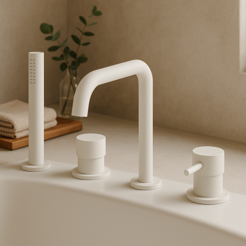 Водна революция Flow 4-дупков Смесител за вана за монтаж на ръба на ваната Бял H T138HBR